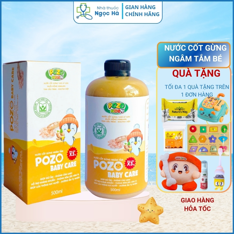 Nước cốt gừng tràm khuynh diệp ngâm chân, tắm bé Pozo Baby Care giúp giữ ấm, phòng cảm cho bé dung tích 500ml