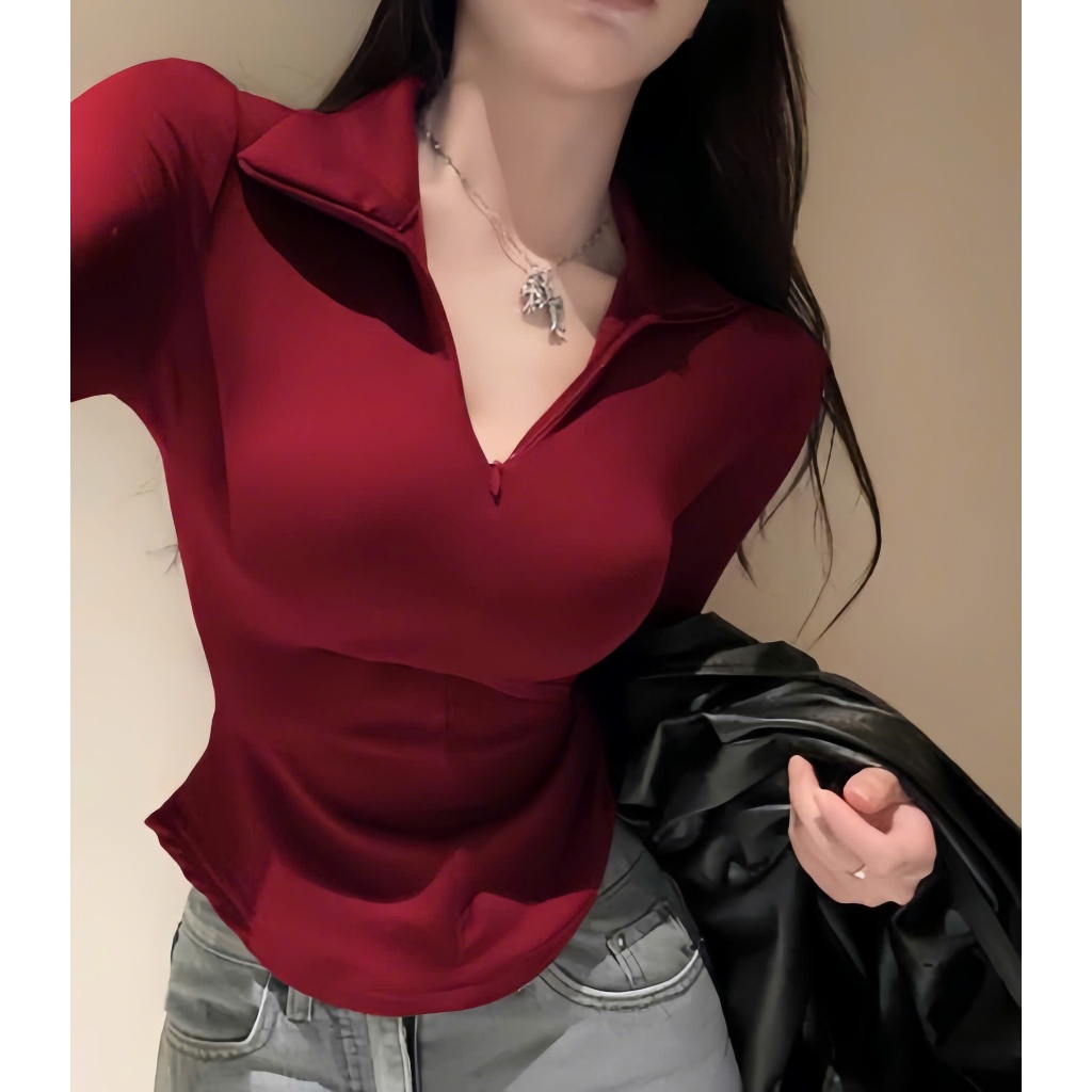 Áo Thun Nữ Cổ Bẻ Dài Tay Phối Khóa Kéo Dáng Ôm Vạt Bầu Chất Thun Tăm Hàn Mịn –BY BOOM STORE VN ASH04 | BigBuy360 - bigbuy360.vn