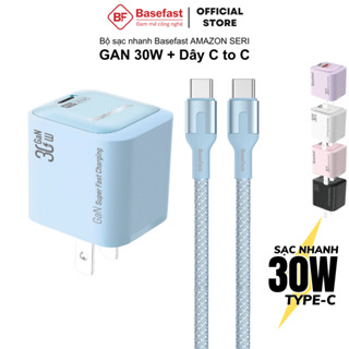 Bộ sạc nhanh Type C 30W Basefast củ sạc GaN kèm dây dù siêu bền cho Phone 15 16 17 samsung xiaomi