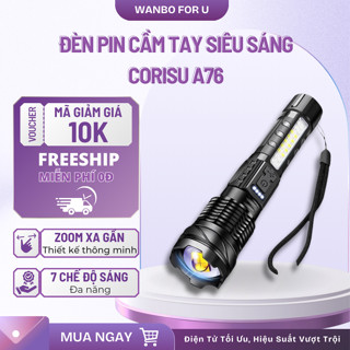  Đèn Pin Cầm Tay Siêu Sáng A76 Corisu Chiếu Xa 300m Có Zoom Pin Trâu 2600mah Chống Nước IPX6 Có COB Led 7 Chế Độ 