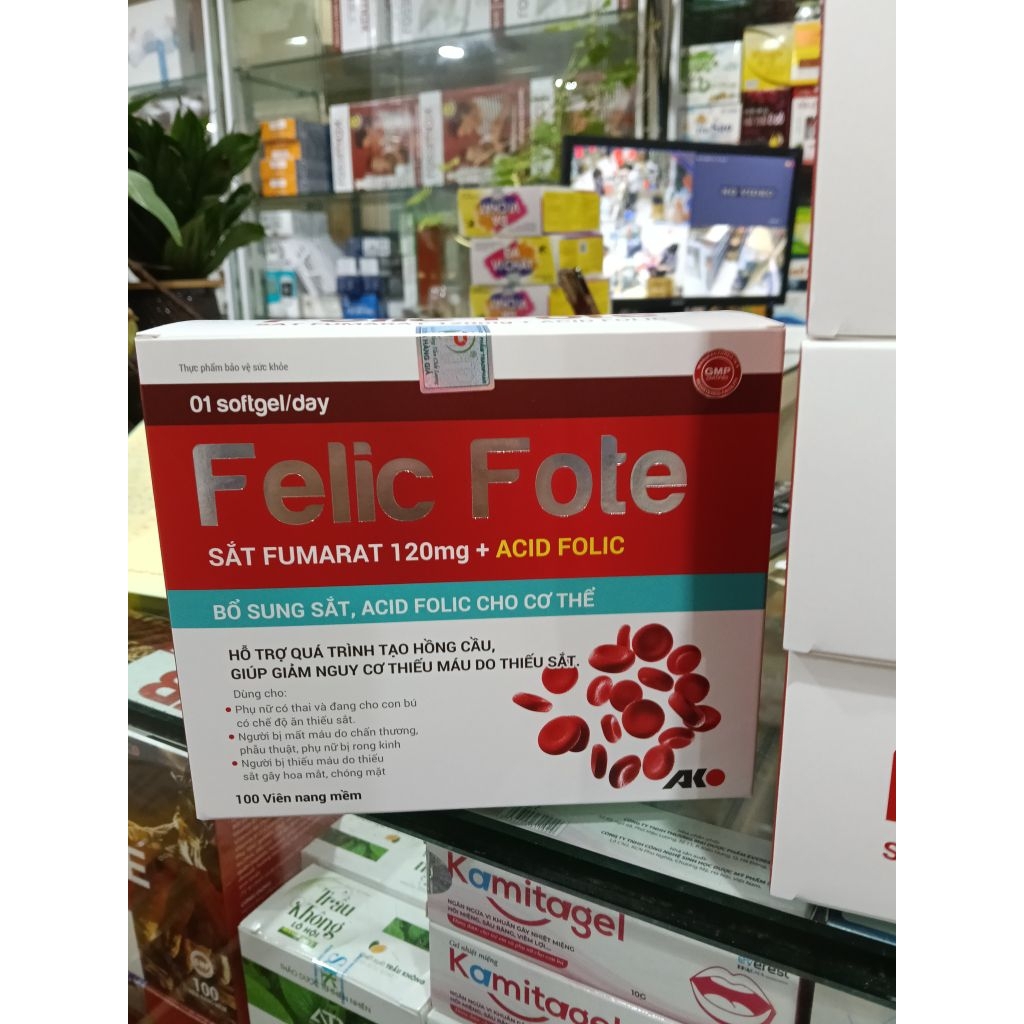 Viên Uống FELIC FOTE (sắt + Acid folic hộp 100viên)