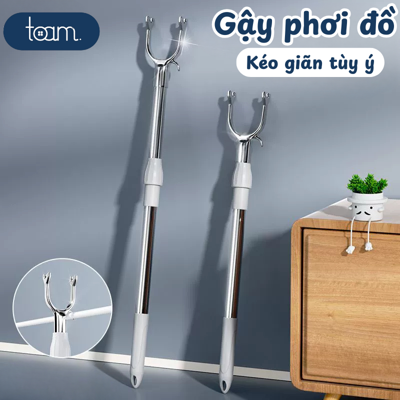 Gậy phơi đồ kéo giãn thông minh TOAM, cây lấy quần áo trên cao dài 1.2M, chất liệu thép không gỉ