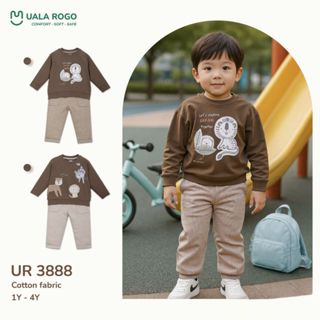 Đồ bộ bé trai Ualarogo dài tay 1-4 tuổi vải Cotton nỉ co giãn mềm mại giữ ấm 3888