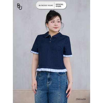Áo Jeans cổ sam phối bèo  BIGSIZE (55kg đến 95kg) – 25HSA059 - [BU Bigsize Young]