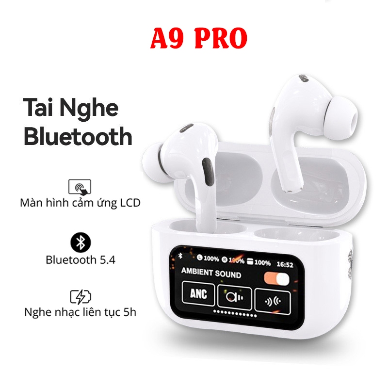 Tai Nghe Bluetooth A9 Pro Anc Enc, Tai Nghe Không Dây Tai Nghe Chống Ồn Màn Hình Cảm Ứng, Âm Thanh N