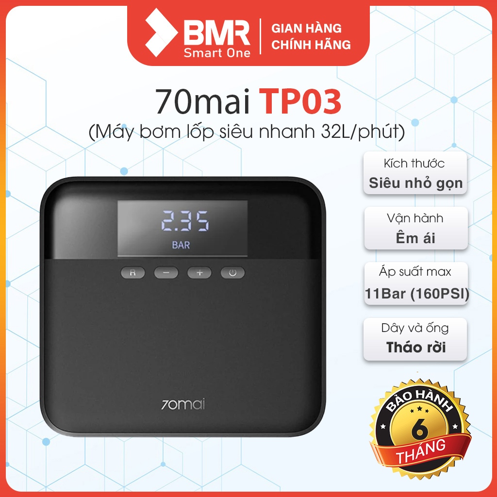Máy bơm lốp ô tô Xiaomi 70mai Midrive TP03 nhỏ gọn chính hãng