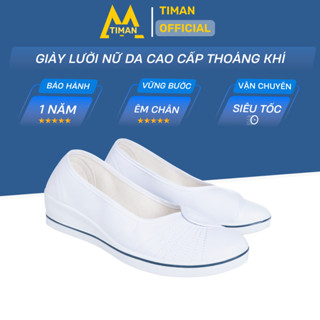 Giày lười nữ chất liệu vải da kiểu mọi đế cao màu trắng độn đế bảo hành 1 năm ZD67 TIMAN