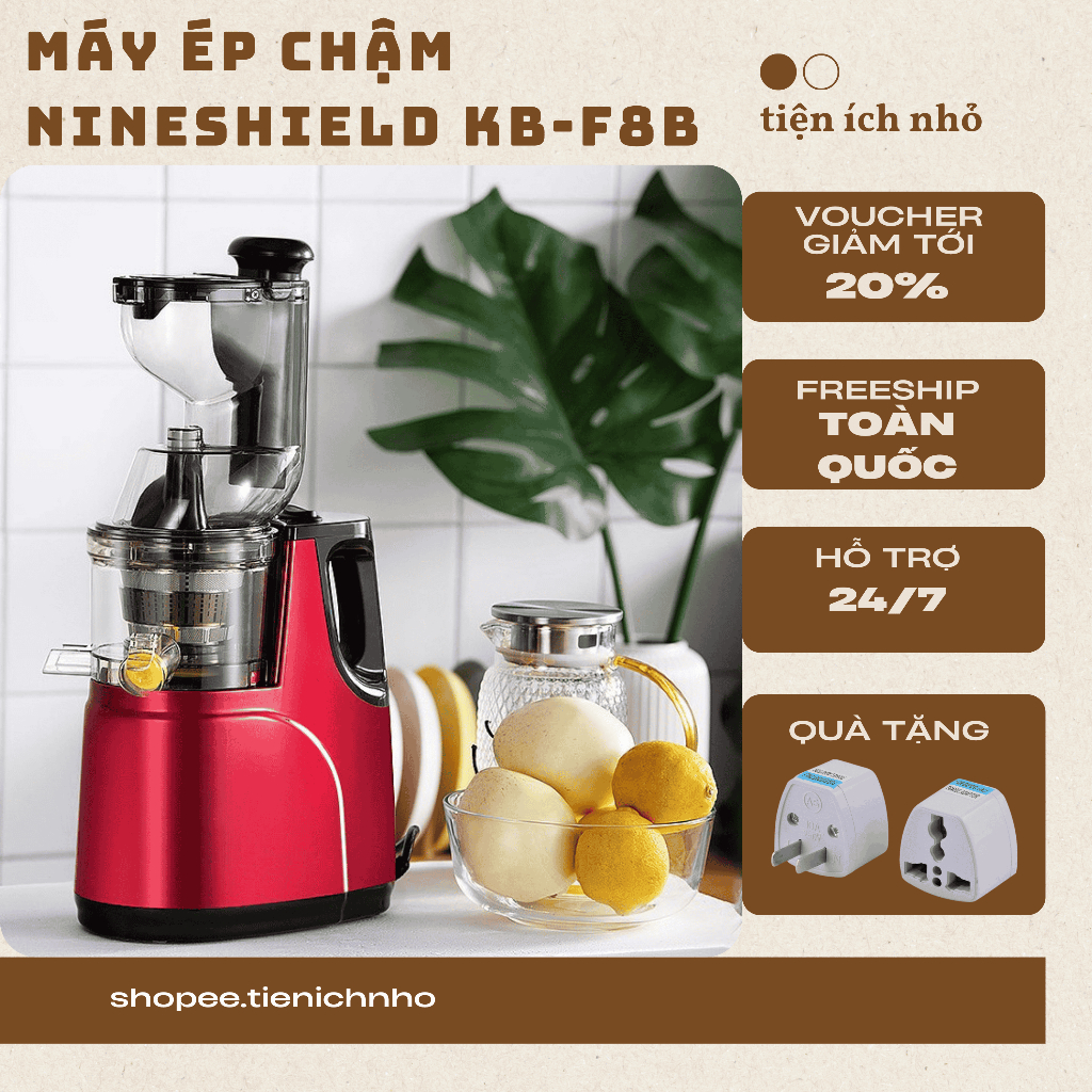 Máy Ép Chậm Nineshield KB-F8B  Máy Ép Nguyên Quả Trái Cây Rau Củ Quả Kiệt Bã Tiện Lợi- Bảo Hành 12 Tháng