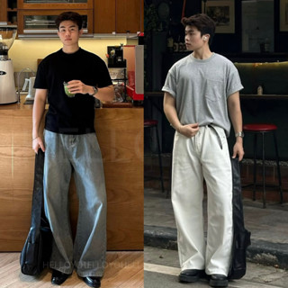 Quần Jean Nam Dáng Baggy Ống Suông Màu Xanh Retro Chất Vải Dày Dặn Phối Wash Smoke HELLOYOU