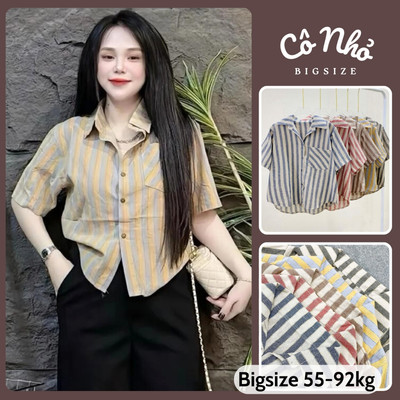 Áo Sơ Mi Linen Nữ Bigsize Áo Kẻ Sọc Form Rộng Cá Tính Màu Vintage Cho Chubby A288