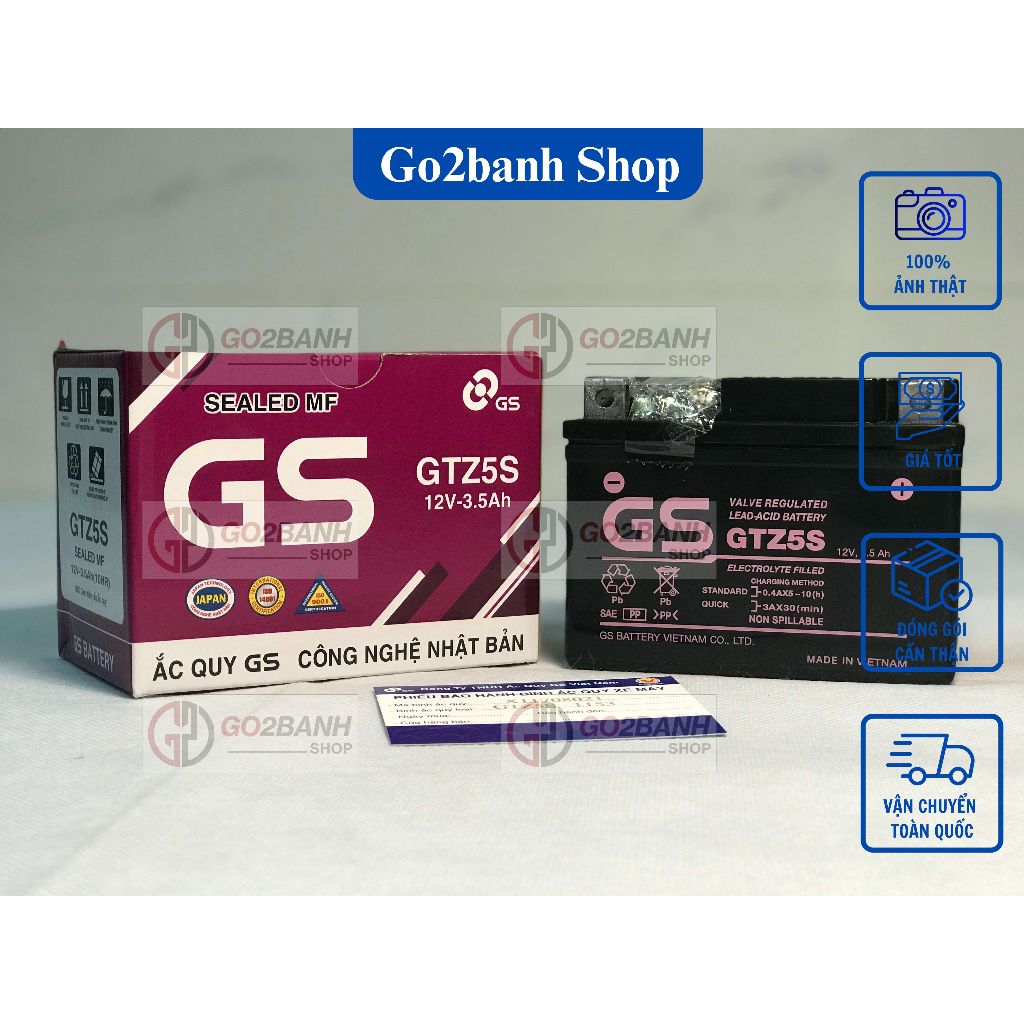 Bình ắc quy GS GTZ5S Airblade110, Vision 2011, Wave Rs, Future125, Exciter, Sirius đời Fi (12V-3.5Ah