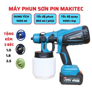 Máy Phun sơn Makitec dùng pin phổ thông 4cm, máy phun sơn không dây, động cơ lõi đồng, tặng 3 đầu béc