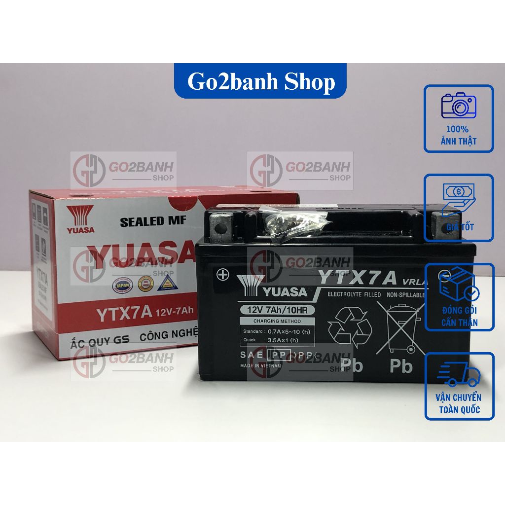 Bình ắc quy GS YUASA YTX7A Attila đời đầu và Attila Victoria 2004-2005 (12V-7Ah)