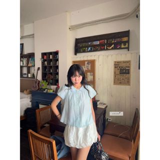 Midori Babydoll - Áo sơ mi nữ babydoll cổ sen tay phồng phối nút hoa nhien.official BA489