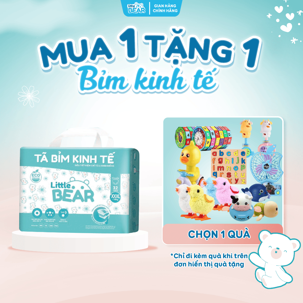 Tã/Bỉm quần/dán LITTLE BEAR ECO kinh tế, mềm mỏng, khô thoáng cả ngày, chống hăm size M40/L38/XL36/XXL34/XXXL32
