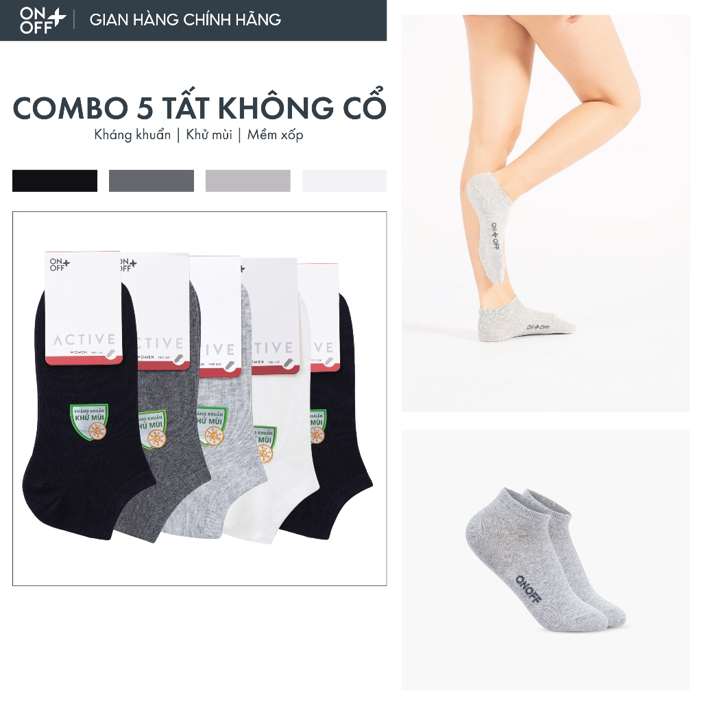 Combo 5 tất vớ nữ không cổ Cotton công nghệ ULTRA FRESH kháng khuẩn khử mùi - ONOFF 16AP24A145