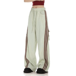  Quần Cargo Pants Ống Rộng Unisex Vải Gió Nhăn Sọc Thể Thao Y2K Hiphop Streetwear Quần Jogger Túi Hộp Dù Form Rộng Nam Nữ 