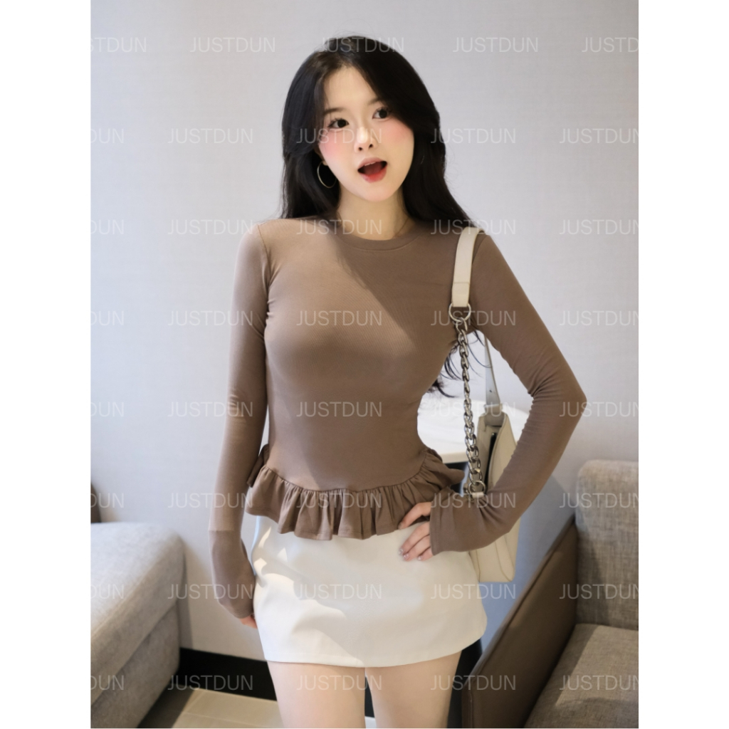 Áo Thun Nữ Dài Tay Ôm Body JUSTDUN 405 - Phối Viền Bèo Xinh, Cotton Mịn Cao Cấp, Tôn Dáng | BigBuy360 - bigbuy360.vn