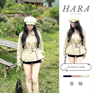  Áo khoác kaki 2 lớp thắt eo kèm đai phong cách Hàn Quốc. Áo khoác mang to cổ bẻ phối 2 hàng cúc kèm đai cá tính H63 