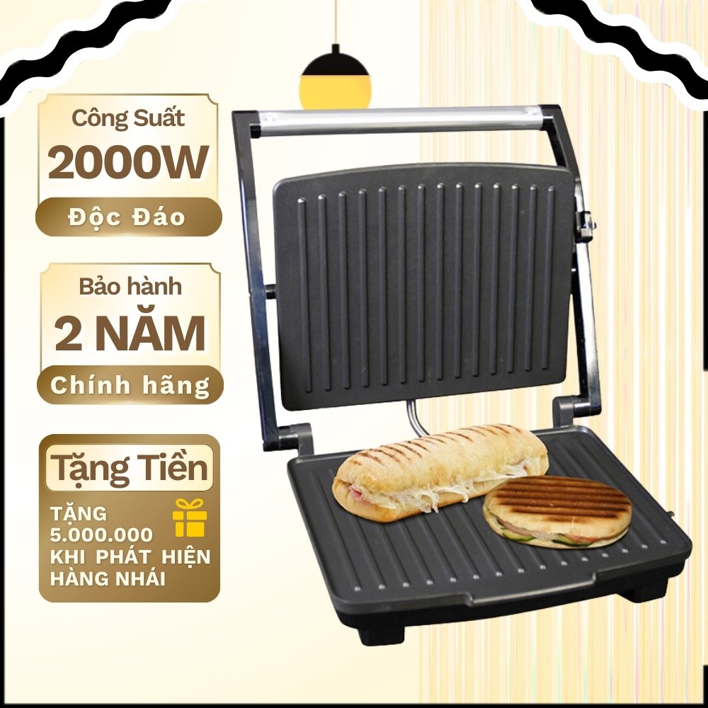 Máy kẹp nướng ép bánh mì công suất cao 2000W chống dính tốt chín đều hai mặt KJ202