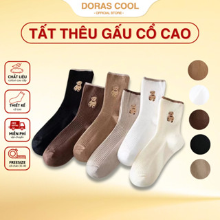Set 5,sét 10 đôi tất gấu nâu cao cổ cotton phong cách vintage Hàn Quốc dễ thương