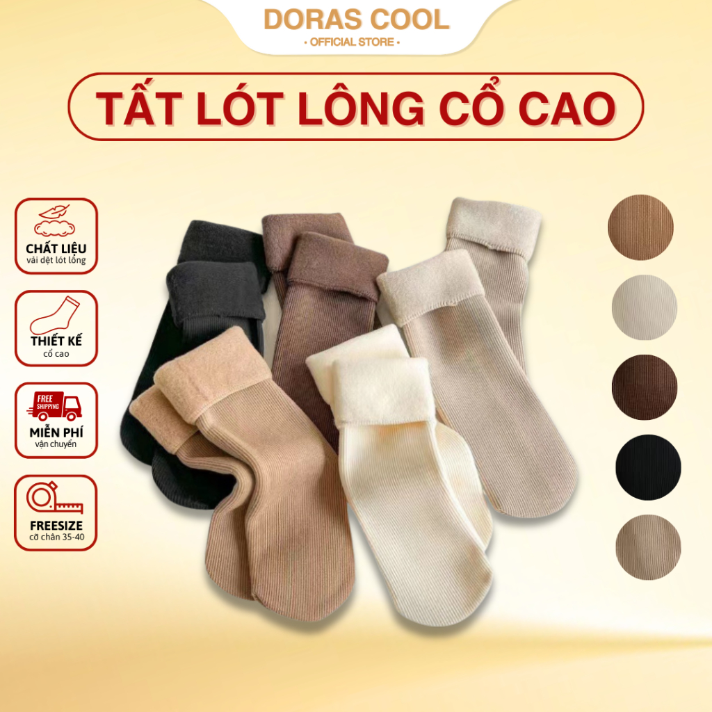  Set 10 set 5 đôi tất vớ lót lông nỉ sinh nhiệt cổ cao dày dặn giữ ấm mùa đông phong cách Hàn Quốc pastel 