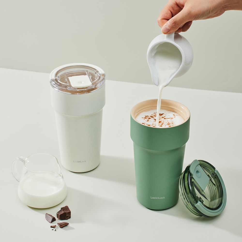 Bình giữ nhiệt LocknLock Metro cafe top handle phủ sứ LHC4416 710ml / LHC4419 900ml có quai xách và ống hút đi kèm | BigBuy360 - bigbuy360.vn