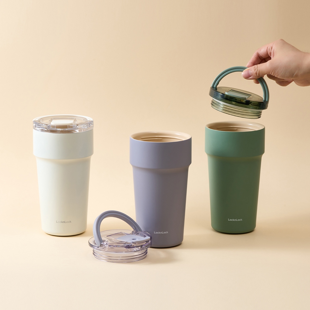 Bình giữ nhiệt LocknLock Metro cafe top handle phủ sứ LHC4416 710ml / LHC4419 900ml có quai xách và ống hút đi kèm | BigBuy360 - bigbuy360.vn