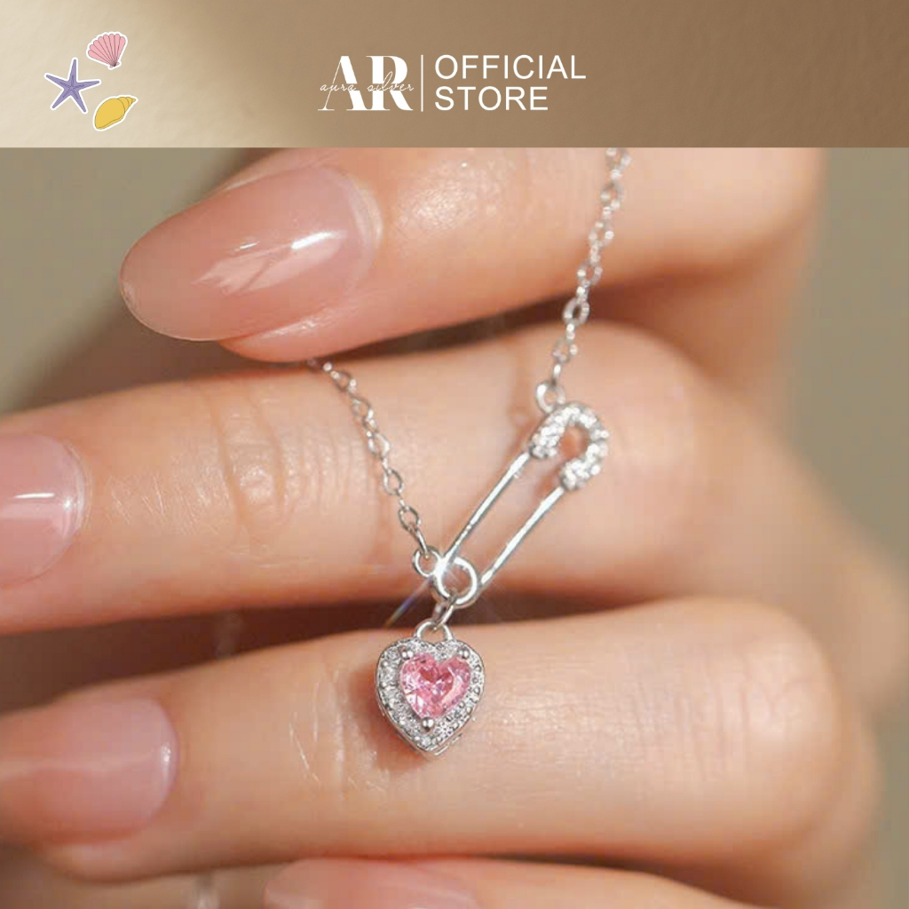 Dây chuyền bạc 925 xi kim SAFETY PIN vòng cổ nữ trái tim đính đá-AURA SILVER-DC17