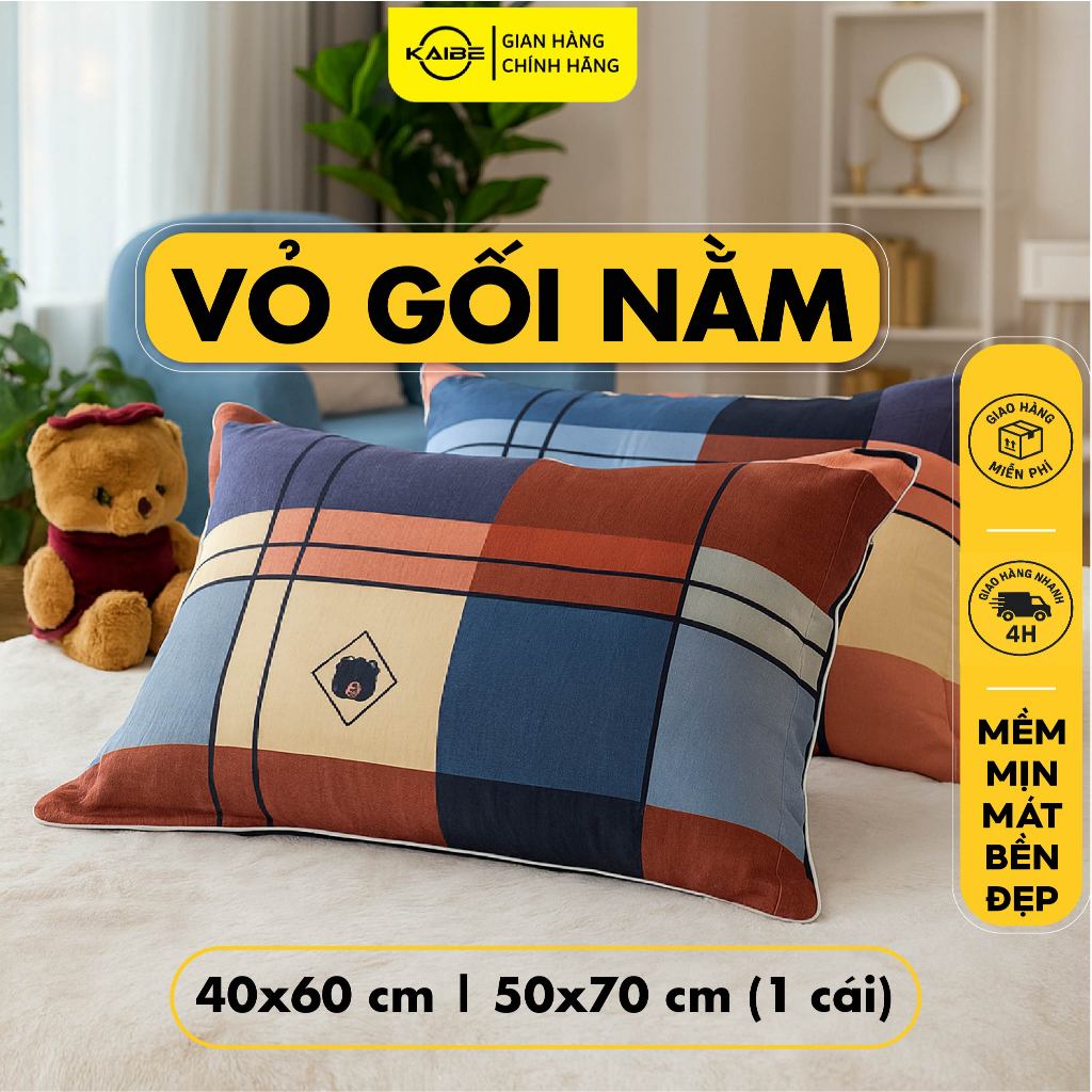 Vỏ Gối Nằm Cotton Poly 40x60 50x70 (1 Cái) | Áo Gối Vải Mịn Đẹp Họa Tiết Dễ Thương - Vỏ Gối Đầu