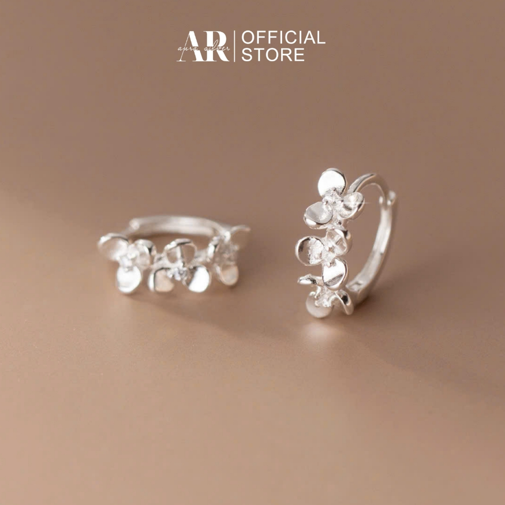 Khuyên tai tròn bạc nữ 925 bông tai hoa bạc Flory-AURA SILVER-KT66