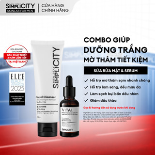 Combo dưỡng trắng mờ thâm tiết kiệm dành cho nam Men Stay Simplicity Brightening Duo gồm: Sữa rửa mặt 100g & Serum Vital