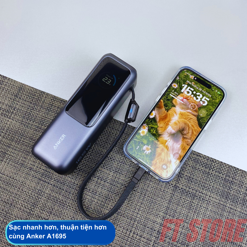 Pin dự phòng Anker Zolo Power Bank 25000mAh A1695 công suất 165W có cáp USB-C tích hợp thò thụt | BigBuy360 - bigbuy360.vn