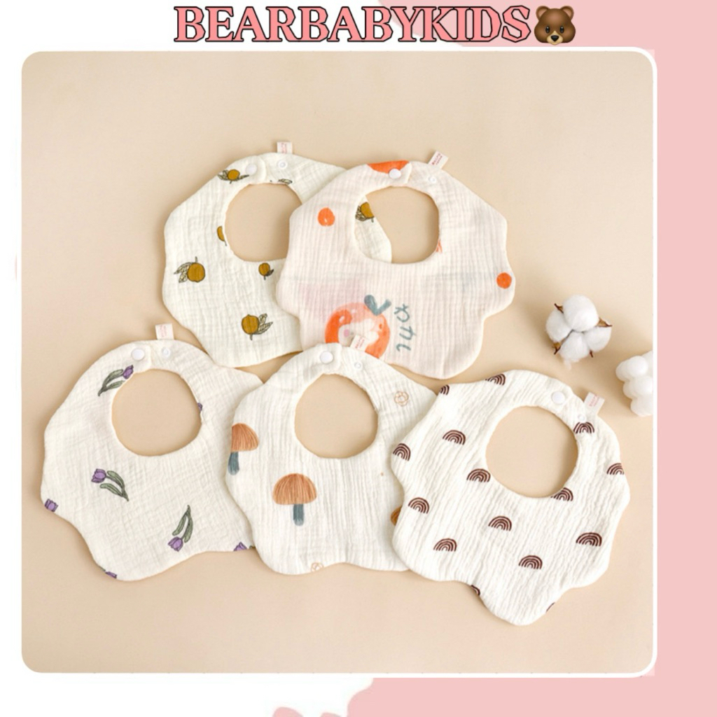 Yếm xô Muslin cho bé , Yếm Hoa Xô Muslin 6 Lớp Cho Bé Sơ Sinh, Yếm Ăn Dặm, Yếm Dãi