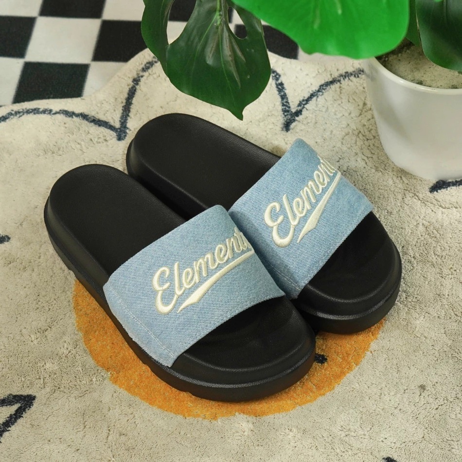 E18 - Dép ELements Iconic Denim Unisex chữ thêu - (Slipper) Dép Elements vải jean đế bằng