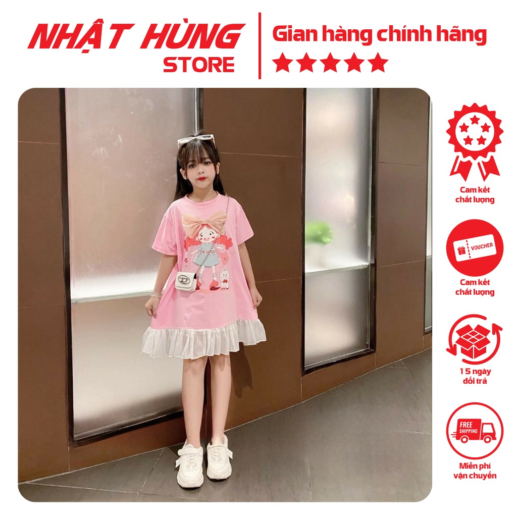 váy đầm bé gái in hình cô gái jiwa dễ thương chất thun cotton co giãn 4c cao cấp hiệu nhật hùng NH17