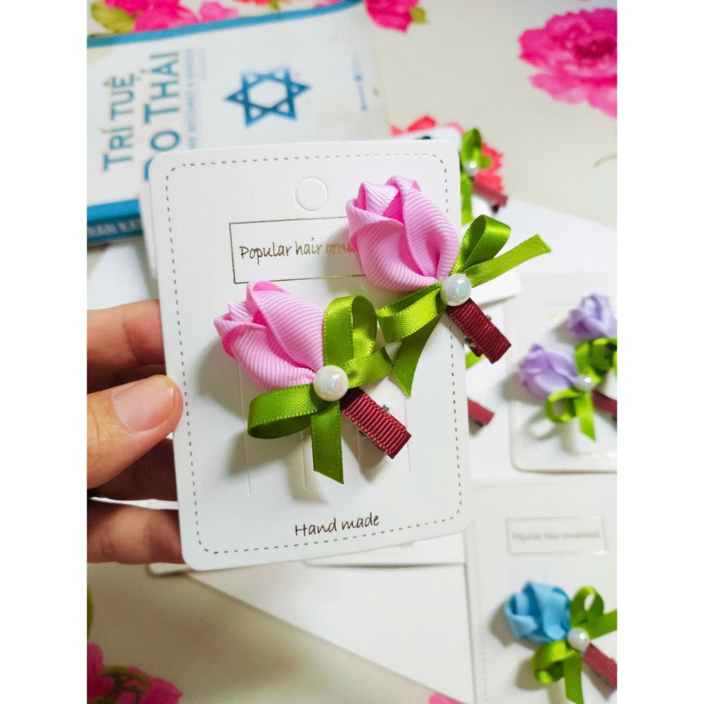 [Hàng Thủ Công] Set 2 Kẹp Tóc Hoa Hồng Cho Bé Gái.