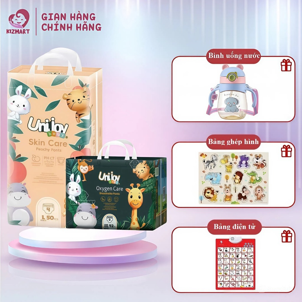 Tã/bỉm quần dán Unijoy Oxygen Care/ Skin Care ngày - đêm mềm, mỏng, thấm hút, an toàn đủ size cho bé