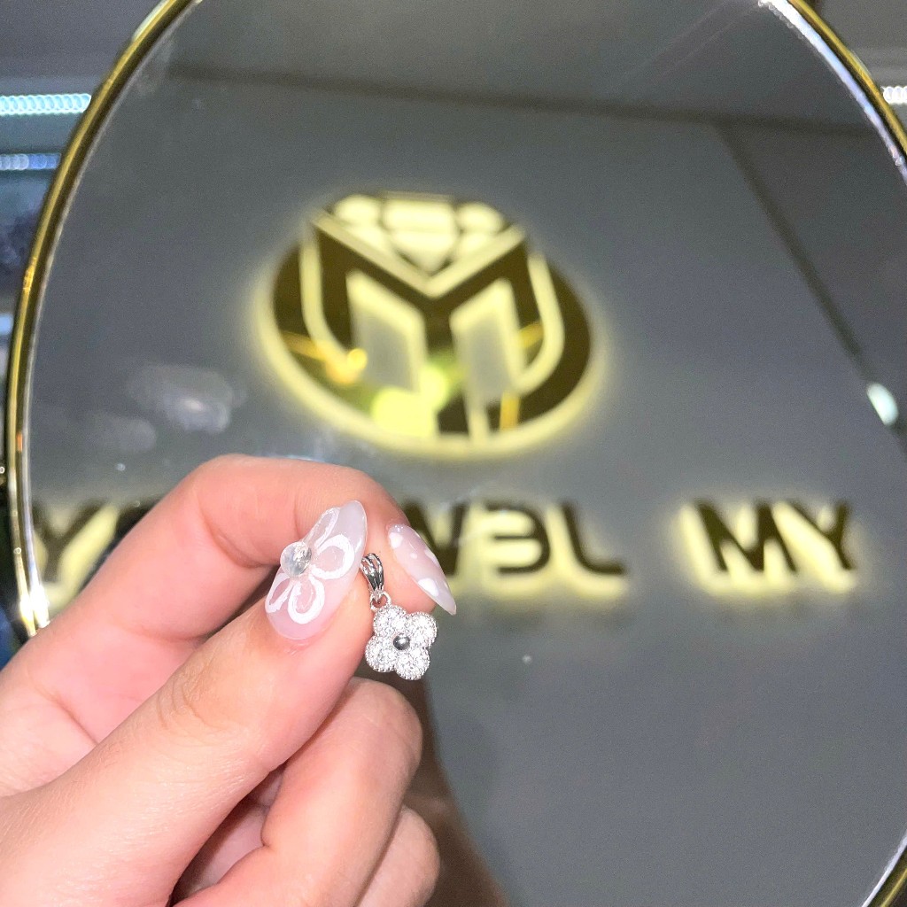 Mặt Dây Chuyền Bạc Hình Cỏ 4 Lá 9mm Hột Nổi Đá CZ |M1068| - YM Jewelry