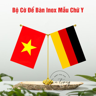 Bộ Cờ Inox Để Bàn Làm Việc & Để Taplo Ô Tô  – Cờ Việt Nam & Đức