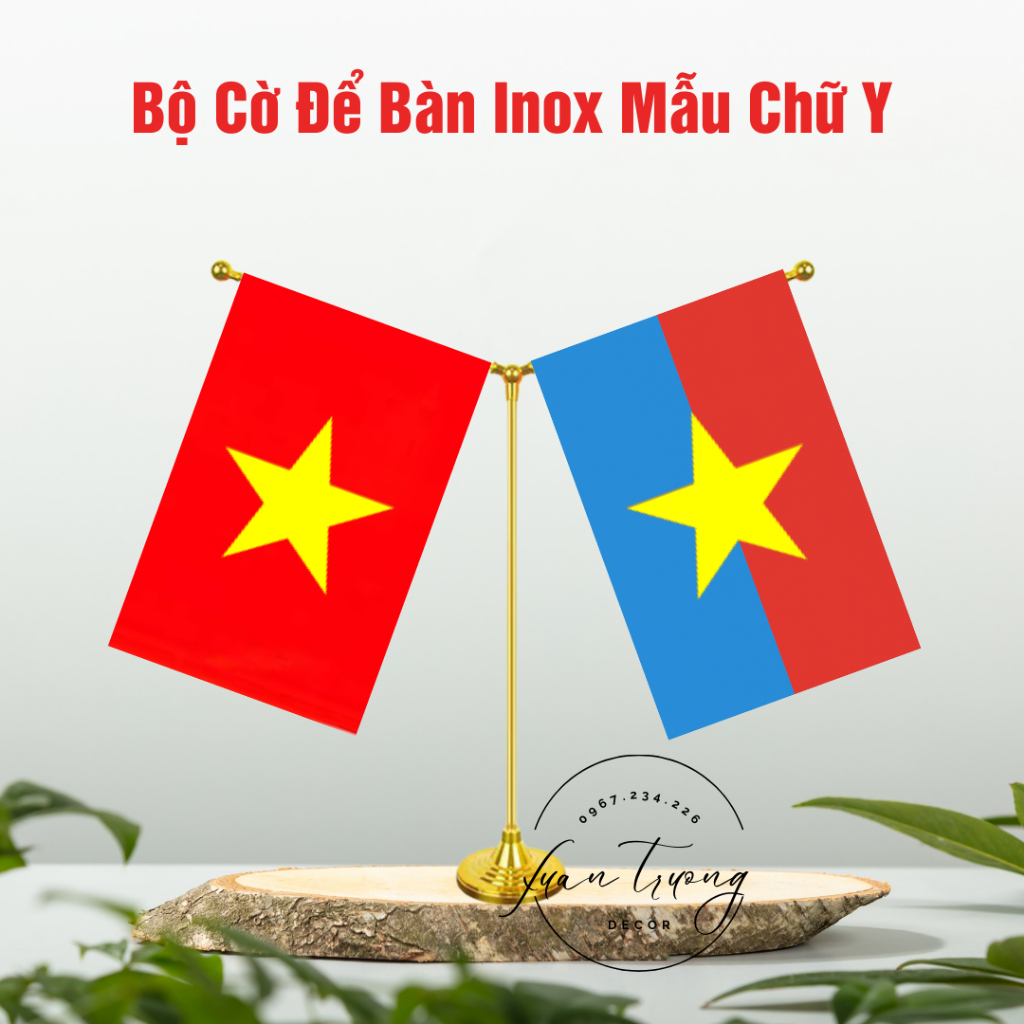Bộ Cờ Inox Để Bàn Làm Việc & Để Taplo Ô Tô  – Cờ Việt Nam & Việt Nam Giải Phóng