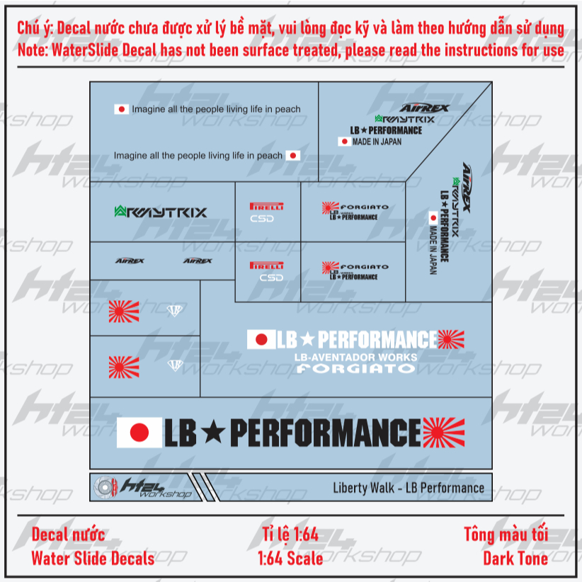 HT24Workshop - Decal nước Liberty Walk - LB Performance cho xe mô hình 1:64 (DARK TONE)