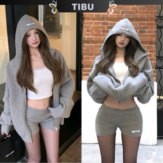  Set Áo Khoác Hoodie Phối Quần Sort  ko áo trong  TIBU Set Đồ Nữ Form Rộng Đi Chơi Phố Thu Đông hotrend B588 
