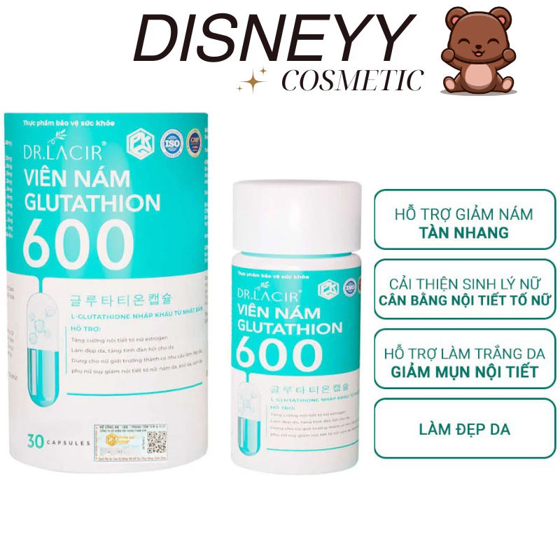 Viên uống GLUTATHIONE 600mg Viên uống trắng da giảm nám mờ nhăn chống lão hoá
