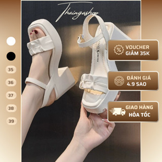 Giày sandal cao gót đế xuông siêu nhẹ, êm chân màu trắng màu đen chất mềm cao 7 phân G0889 - PU7P