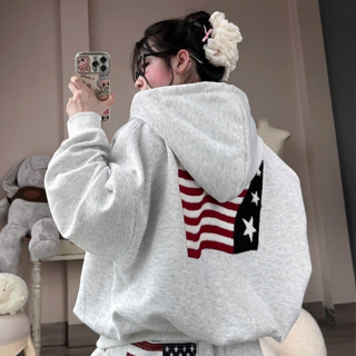 Áo hoodie Zip nữ có mũ , HOẠ TIẾT IN HÌNH LÁ CỜ MỸ 4 NGÔI SAO . MẪU MỚI - Hải Dương Trend