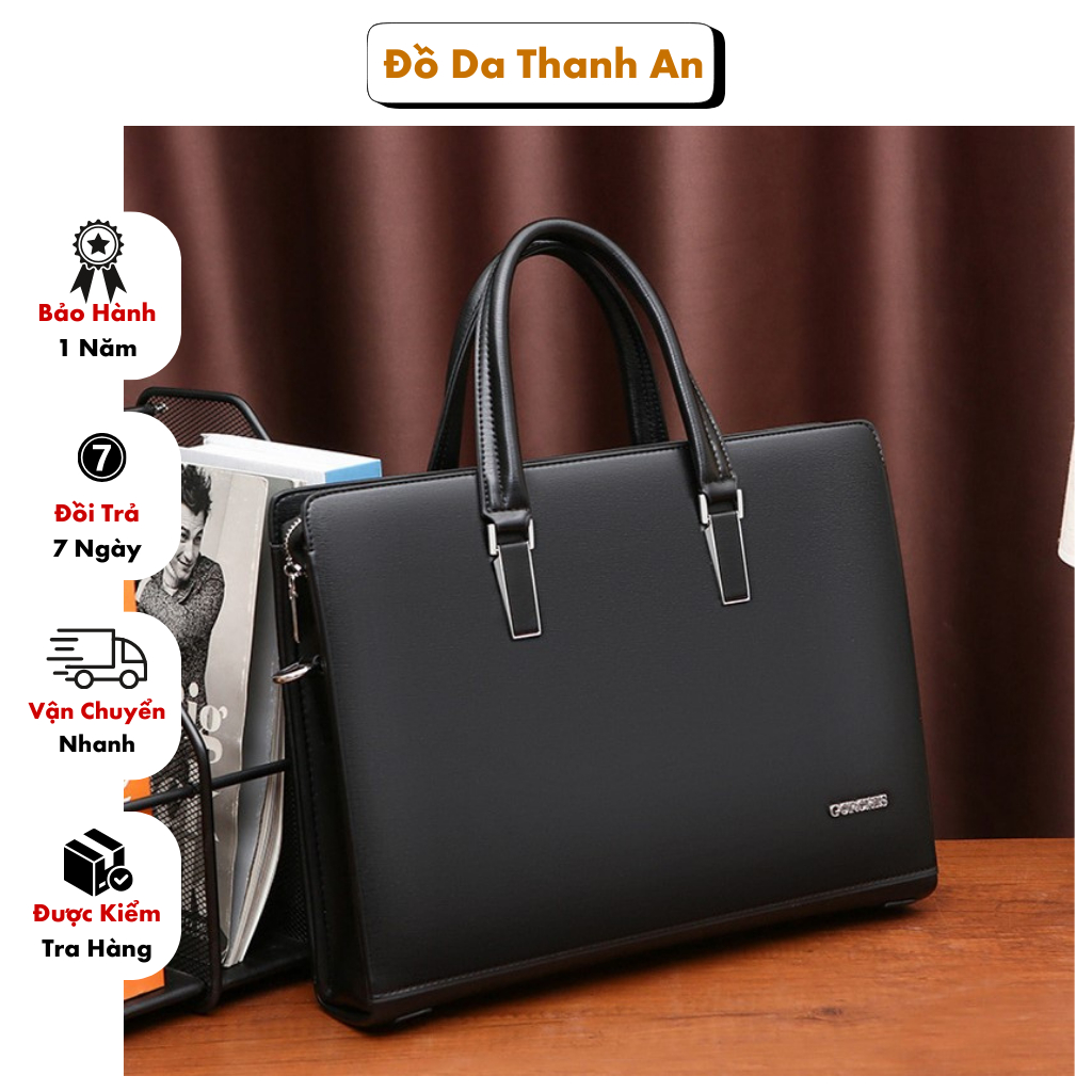 Cặp Da Nam, Cặp Công Sở Nam Nữ GORCHIS Chất Liệu Da PU Cao Cấp Đựng Lap 14inch Size 38x28x7cm CD080