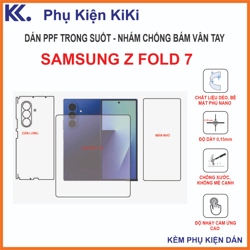 Miếng dán màn hình Ppf Samsung Z Fold 7 Dán full màn hình , dán lưng có viền