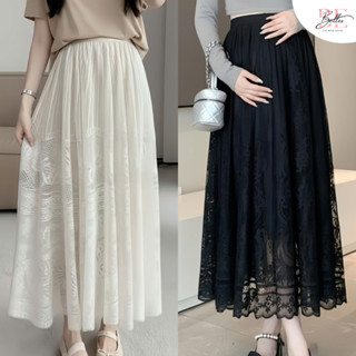Chân Váy Bầu Dáng Dài Maxi Phối Ren Tùng Belles Mam 2 Lớp Cạp Chun Cúc Điều Chỉnh Co Giãn Mẫu Mới 2025 CVR04