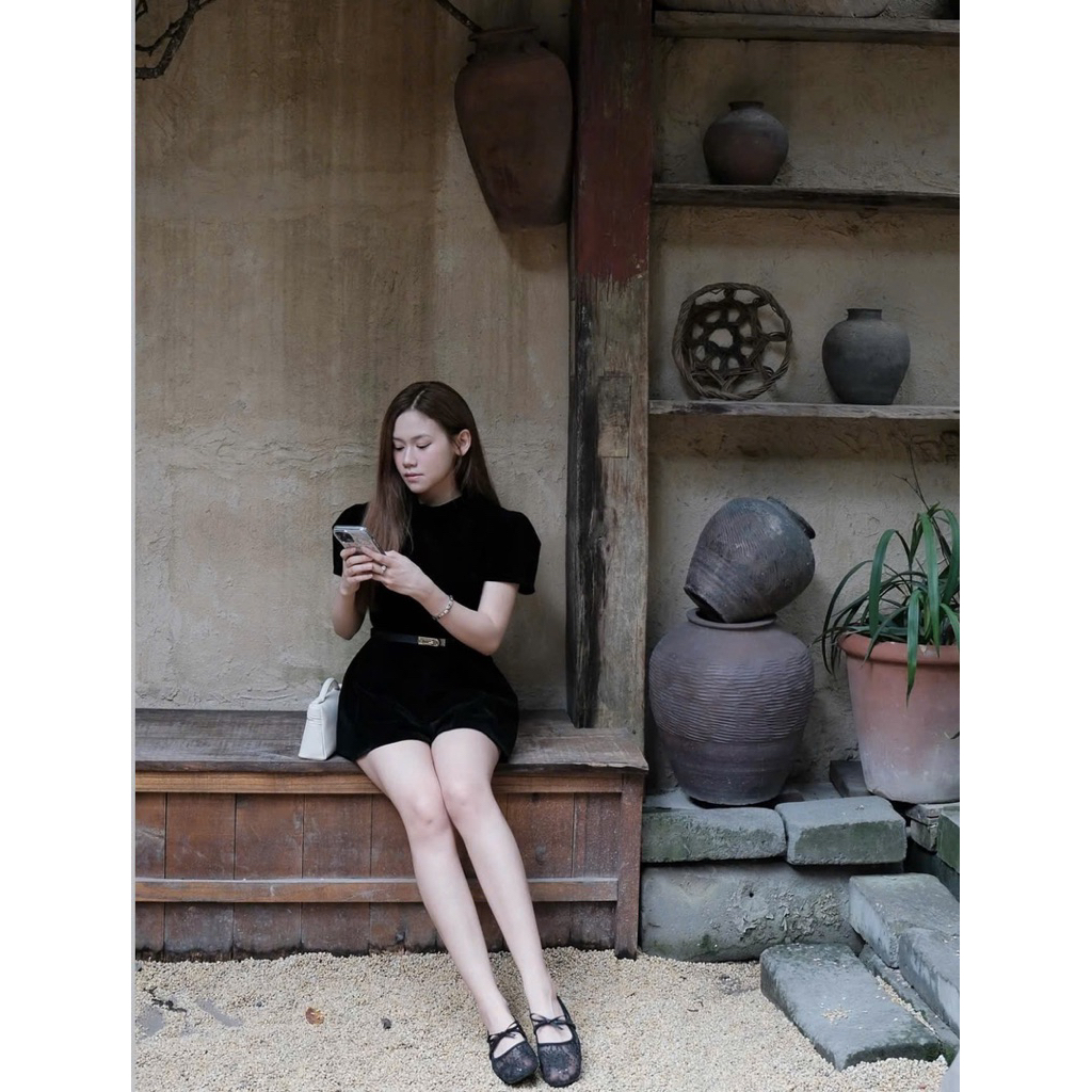 [V1.1056] Jum Nhung Tay Bồng Cổ Tàu Kèm Đai Da Siêu Xinh | BigBuy360 - bigbuy360.vn